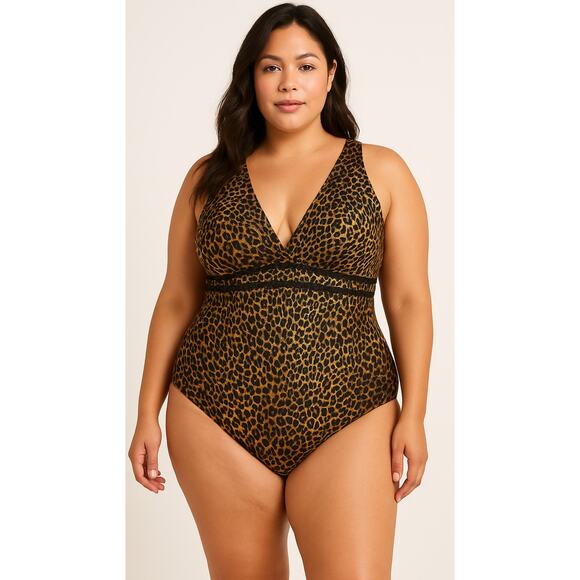 Swimsuits For All Leopard Print One-Piece Swimsuit – Size 18 – Mesh Trim - Picture 1 of 8